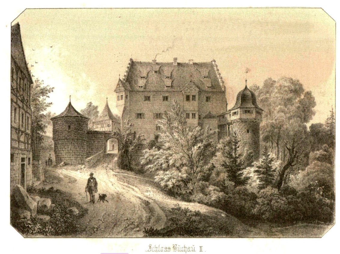 Schloss Buchau 1850, Tonlithographie v. C.A. Lebsch& (1855)